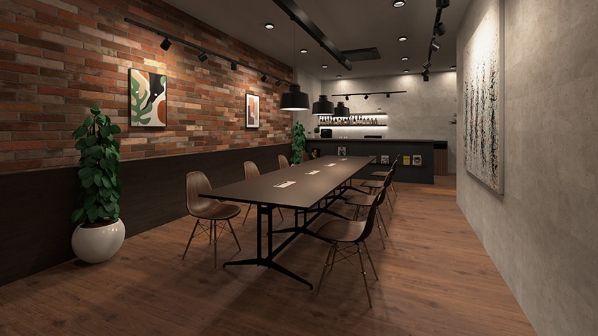 コンパクトでも圧迫感のない、カフェのような会議室