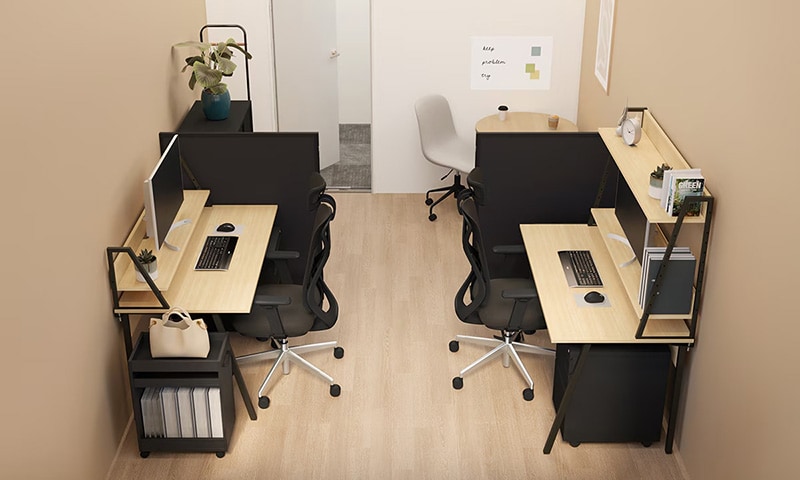 【約3坪・2人用】予算約30万円・背中合わせ配置のワンルームオフィス